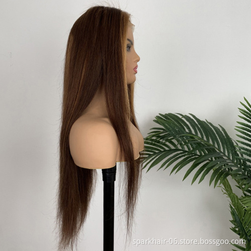 13x6 Pre-Plucked Straight Brown And Blonde Highlight Human Hair Wig #4/30 Highlighted Wigs Blonde Highlight Wig Lace Front